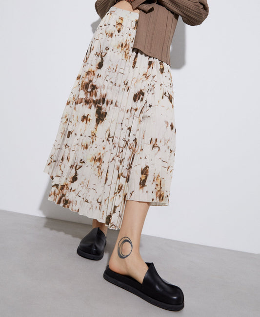 Women Skirt | Camel Stamped Midi Skirt In Recycled Polyester by Spanish designer Adolfo Dominguez