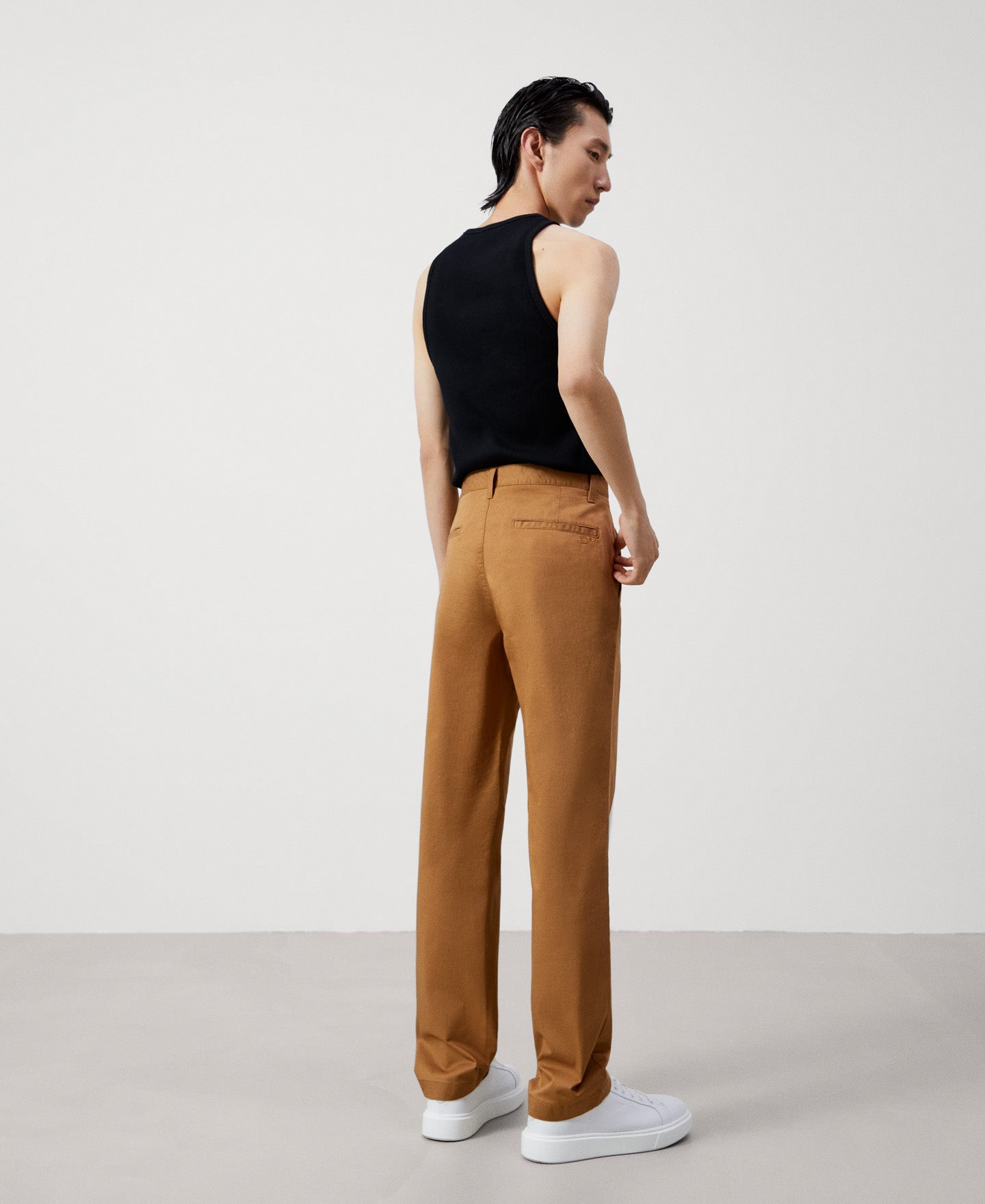 Men Trousers | Camel Stretch Cotton Chino Trousers by Spanish designer Adolfo Dominguez