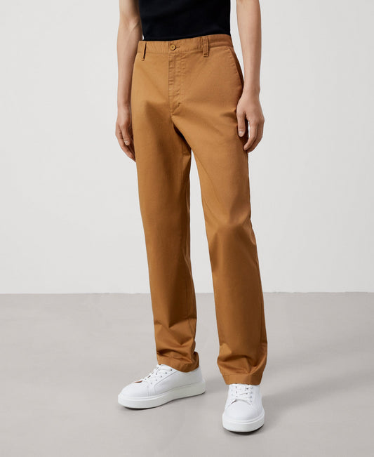 Men Trousers | Camel Stretch Cotton Chino Trousers by Spanish designer Adolfo Dominguez