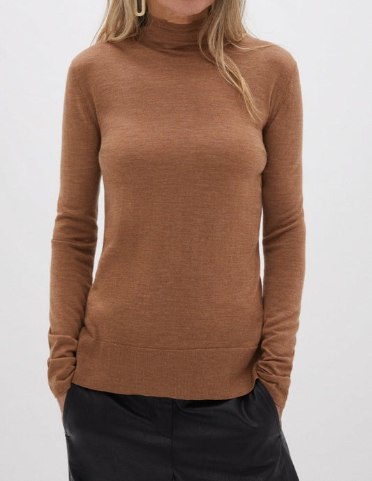 Women Jersey | Camel Turtleneck Merino Wool Sweater by Spanish designer Adolfo Dominguez