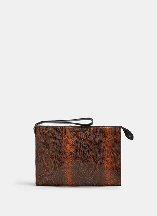 Women Dressing Case | Caramel Snake Embossed Leather Clutch by Spanish designer Adolfo Dominguez