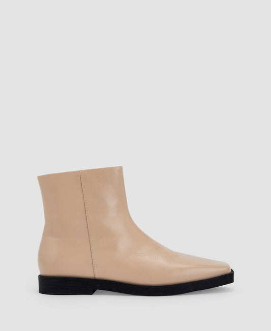 Women Shoes | Ecru Minimalist Leather Ankle Boots by Spanish designer Adolfo Dominguez