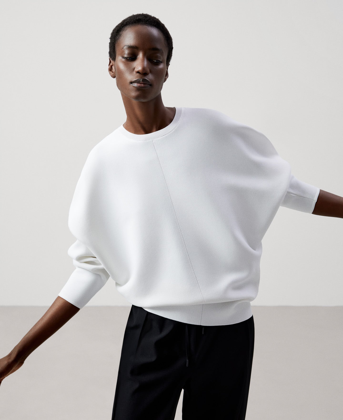 Women Jersey | Ecru Recycled Nylon Japanese Sleeve Sweater by Spanish designer Adolfo Dominguez