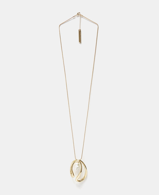 Women Necklace | Gold Circular Shape Necklace With Resin Pearl by Spanish designer Adolfo Dominguez