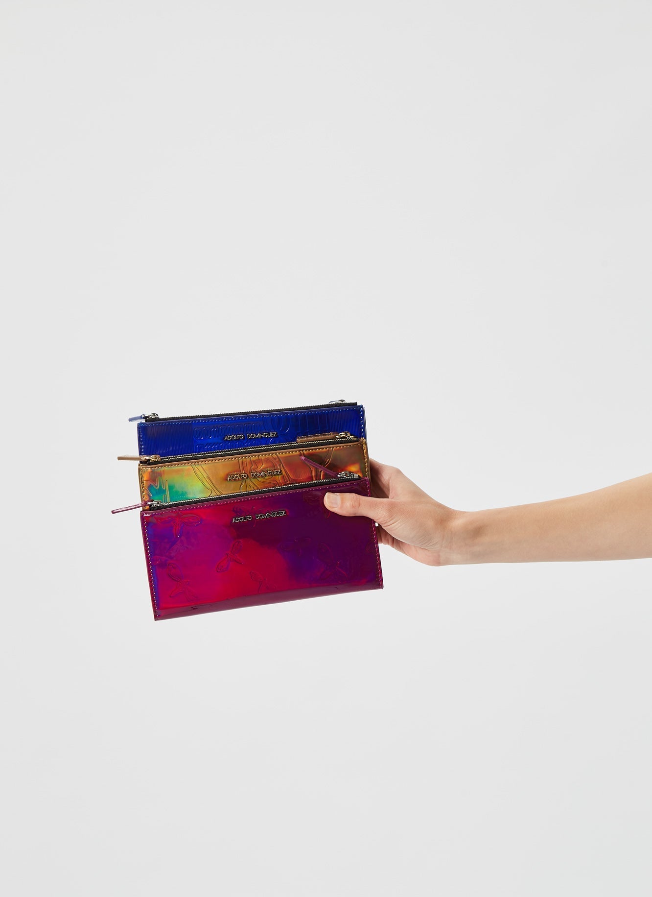 Women Accesories | Gold Double Wallet With Mirror Finish by Spanish designer Adolfo Dominguez