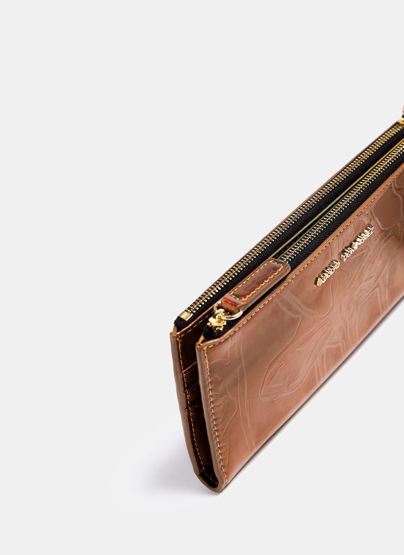 Women Accesories | Gold Double Wallet With Mirror Finish by Spanish designer Adolfo Dominguez