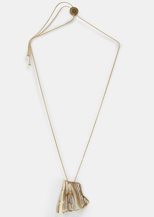 Women Necklace | Gold Long Necklace With Pleated Pendant by Spanish designer Adolfo Dominguez