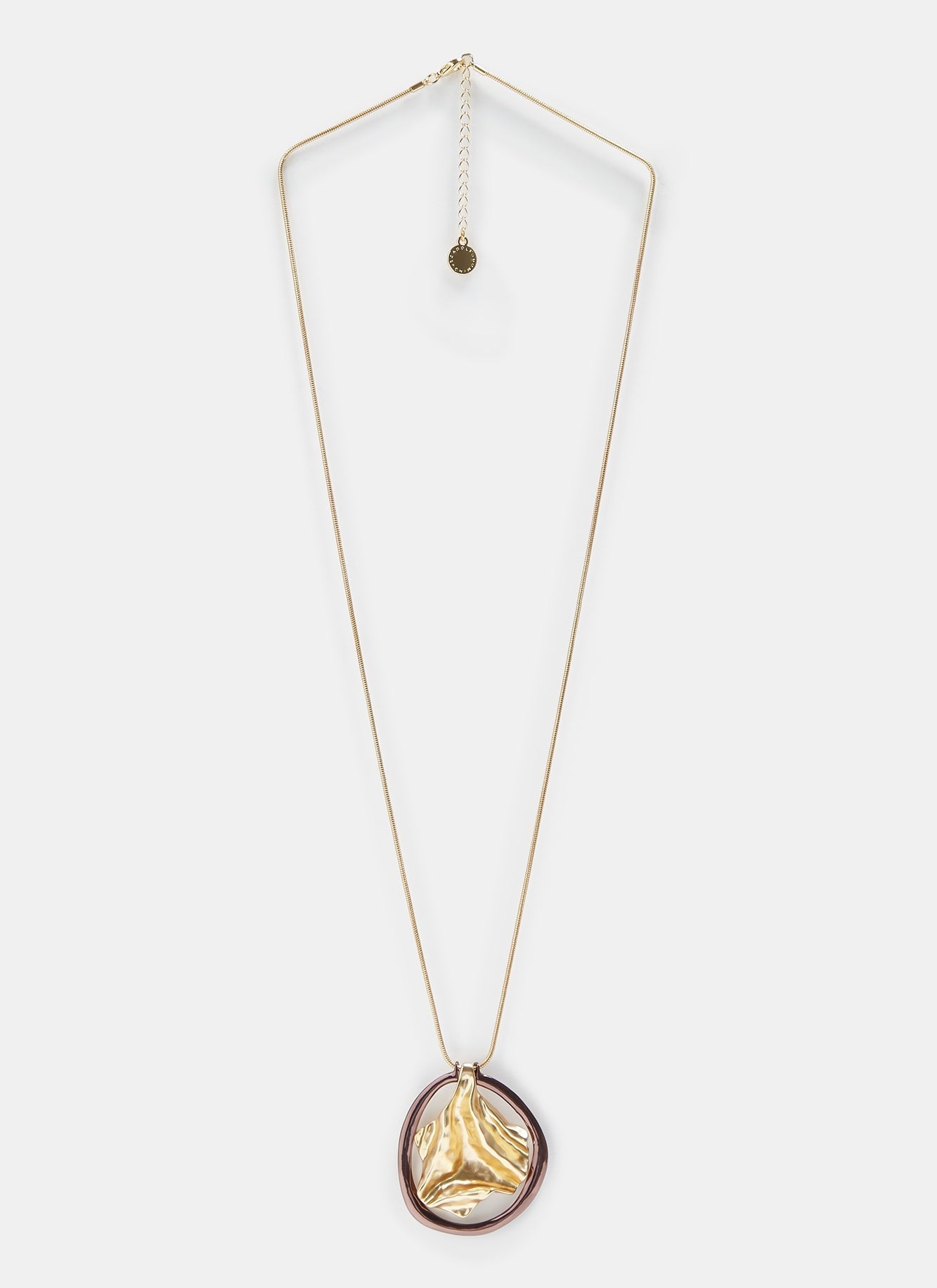 Women Necklace | Gold Long Necklace With Wrinkled Pendant by Spanish designer Adolfo Dominguez