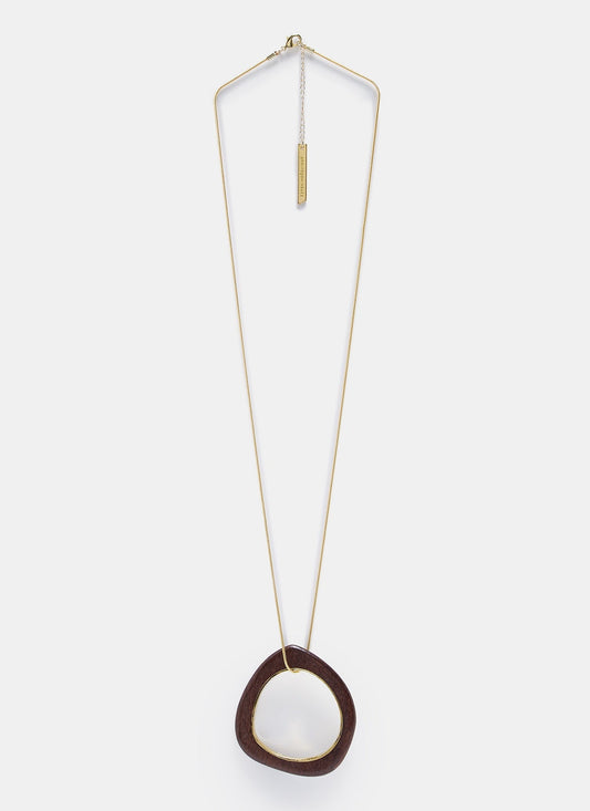 Women Necklace | Gold/Chocolate Wood & Metal Necklace by Spanish designer Adolfo Dominguez