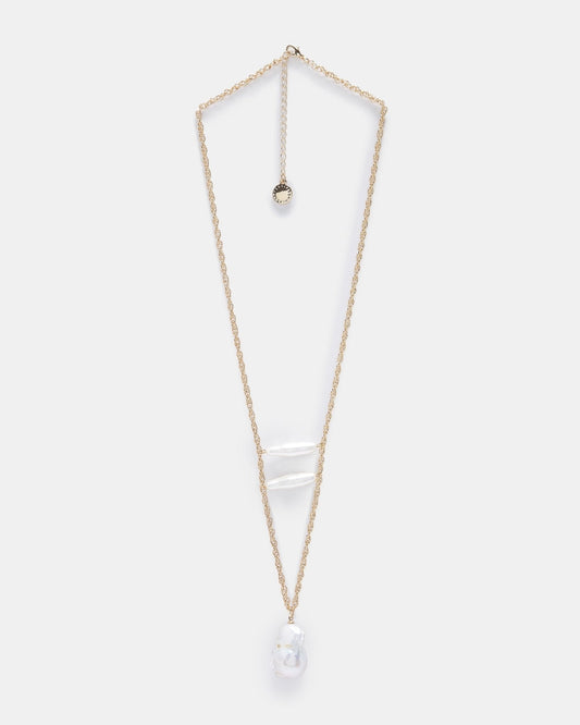 Women Necklace | Gold/White Short Necklace With Irregular Pearls by Spanish designer Adolfo Dominguez