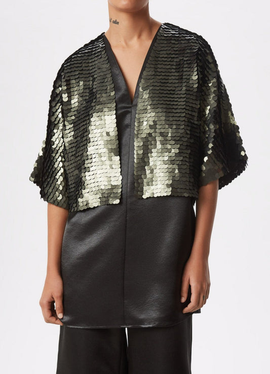 Women Knit Accesories | Green Bolero Jacket With Maxi Sequins by Spanish designer Adolfo Dominguez