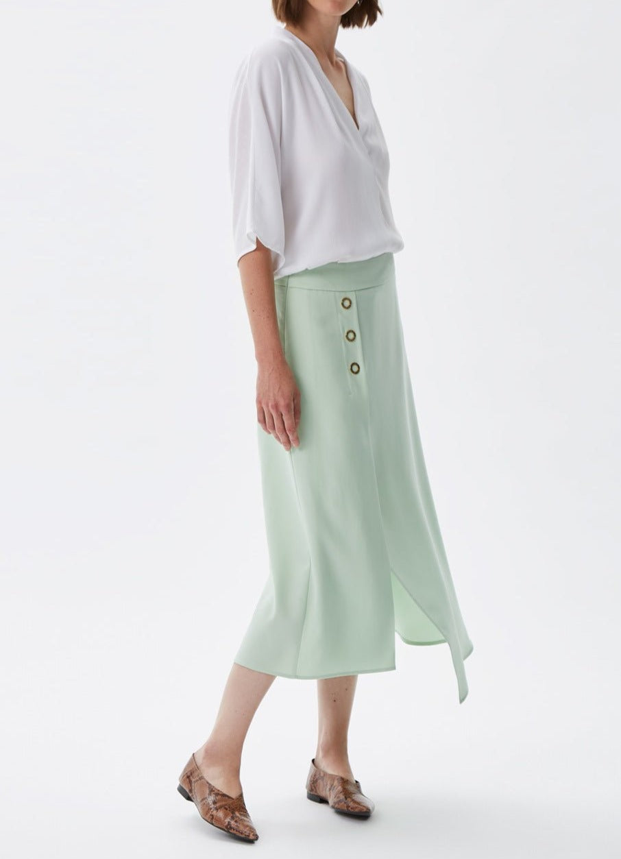 Women Skirt | Green Lyocell Skirt With Asymmetric Hem by Spanish designer Adolfo Dominguez