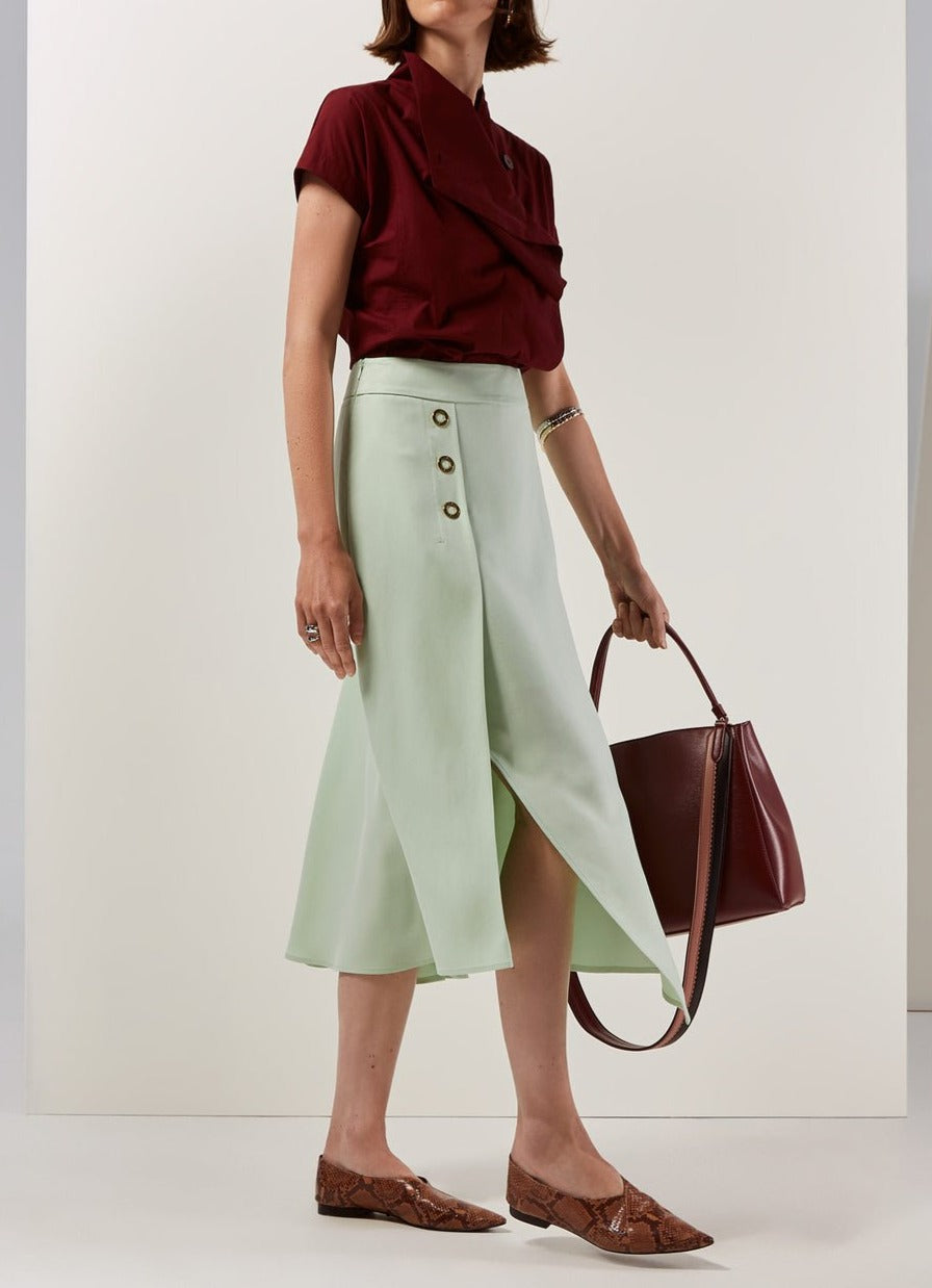 Women Skirt | Green Lyocell Skirt With Asymmetric Hem by Spanish designer Adolfo Dominguez