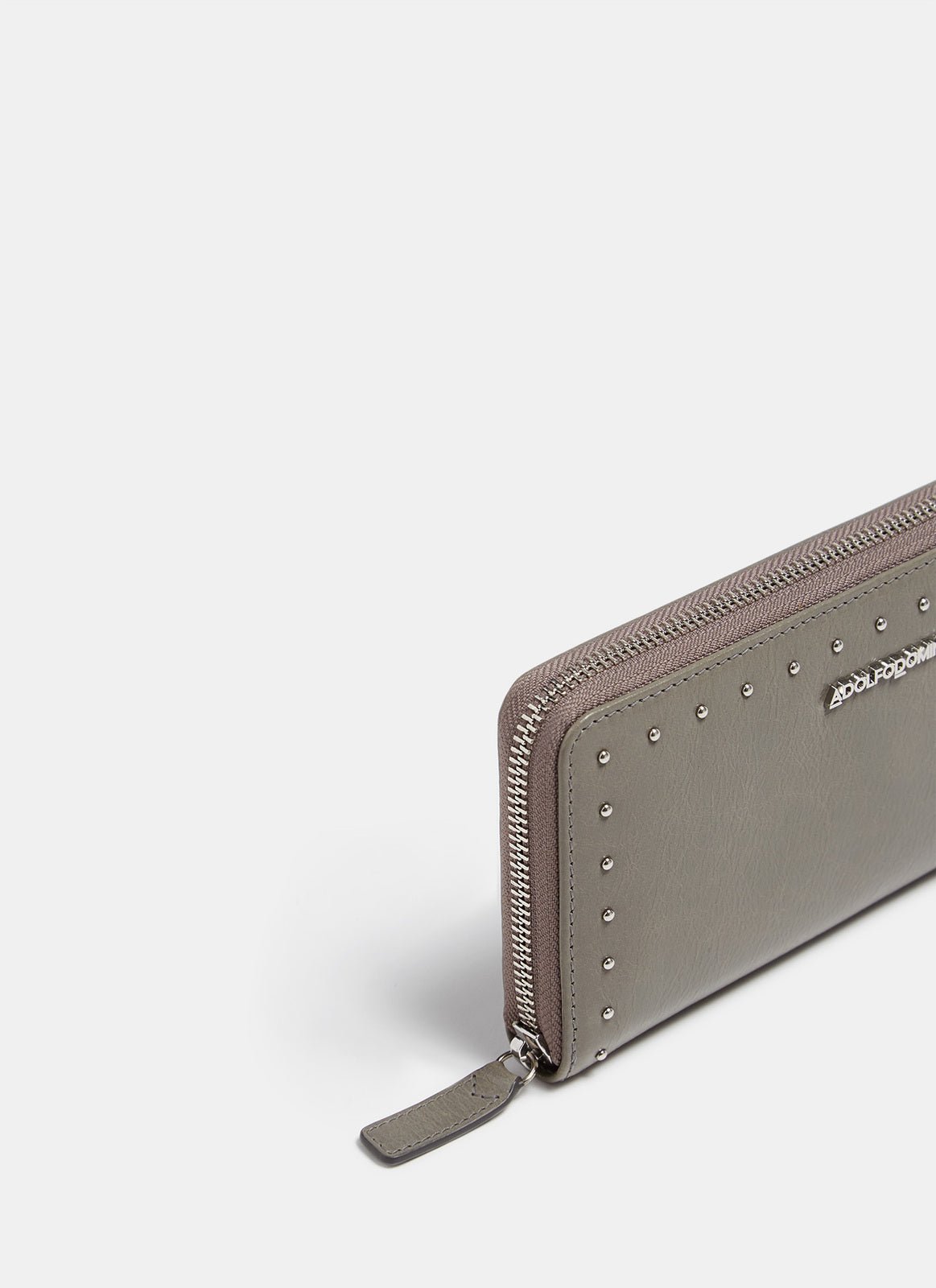 Women Wallet | Grey Crackled Leather Large Wallet With Studs by Spanish designer Adolfo Dominguez