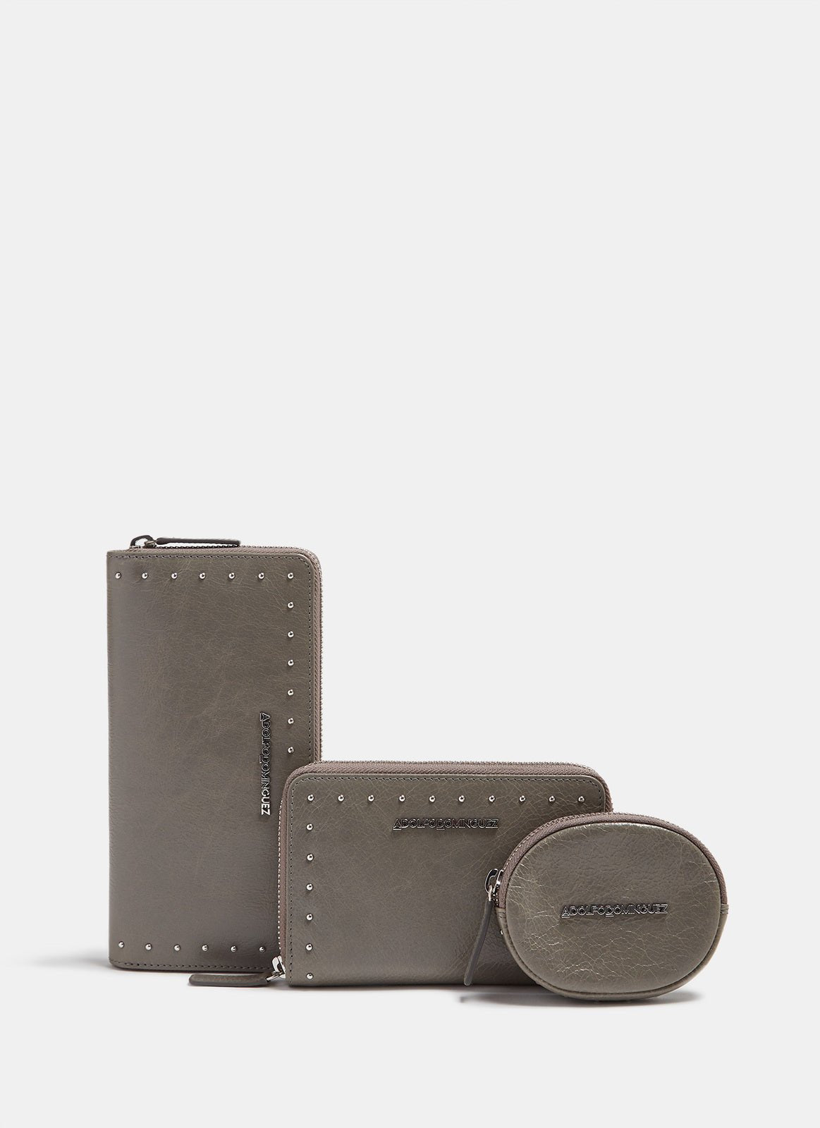 Women Wallet | Grey Crackled Leather Large Wallet With Studs by Spanish designer Adolfo Dominguez