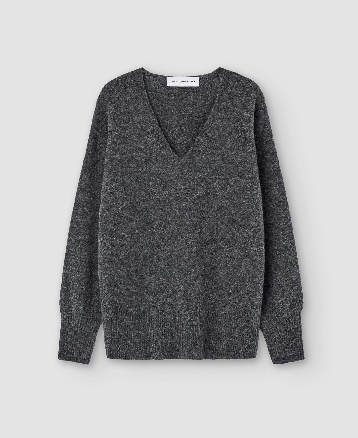 Women Jersey | Grey Melange V-Neck Mohair Sweater by Spanish designer Adolfo Dominguez