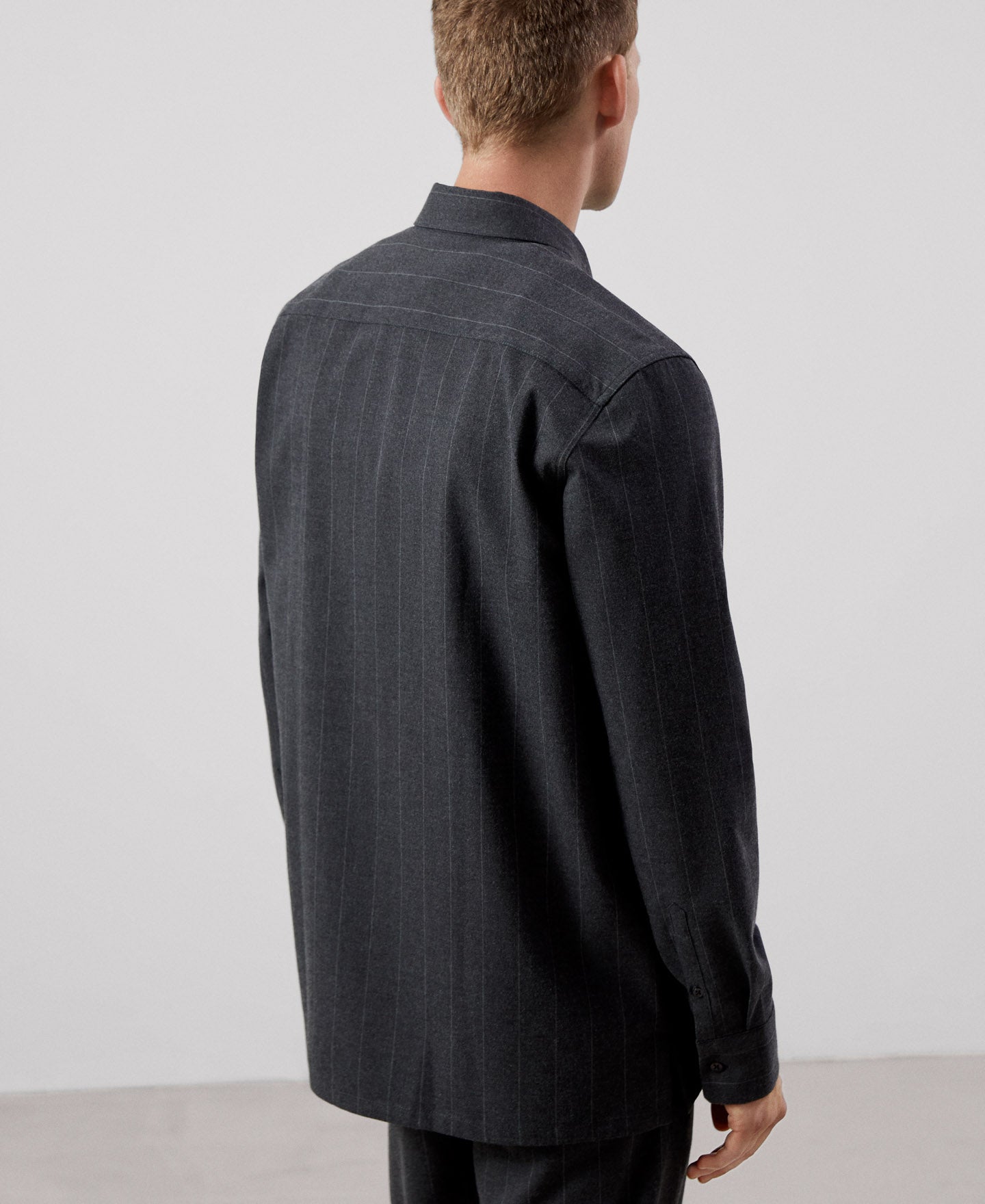 Men Overshirt | Grey Stripe Shirt by Spanish designer Adolfo Dominguez