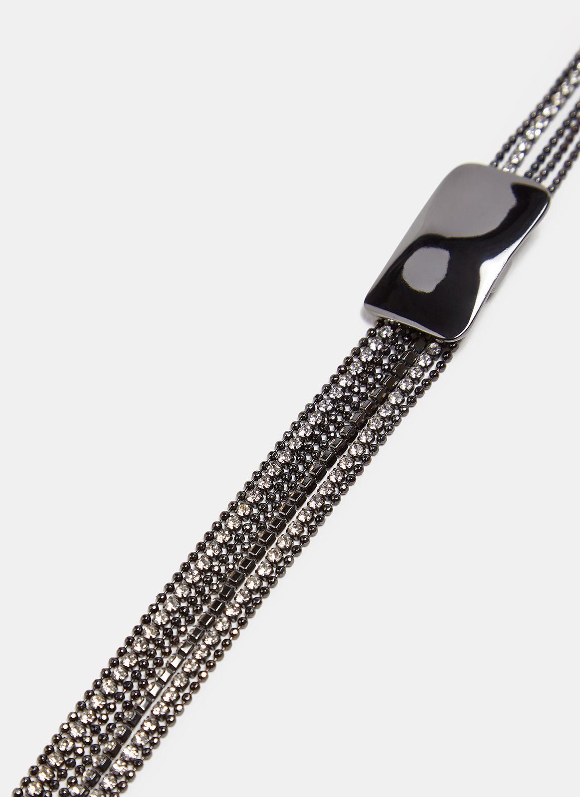 Women Accesories | Gun Metal Long Multi-Line Necklace With Crystals by Spanish designer Adolfo Dominguez