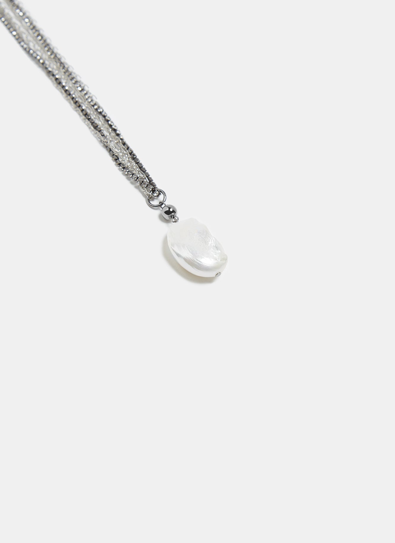 Women Necklace | Gun Metal Triple Line Necklace With Natural Pearl by Spanish designer Adolfo Dominguez