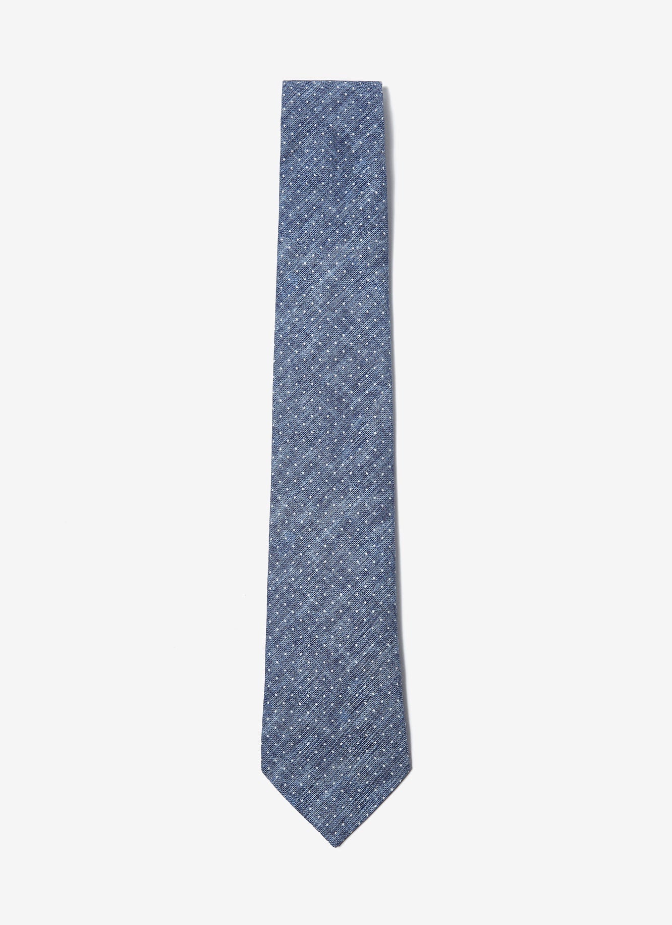 Men Tie | Indigo Denim Tie With Pindot Prin by Spanish designer Adolfo Dominguez