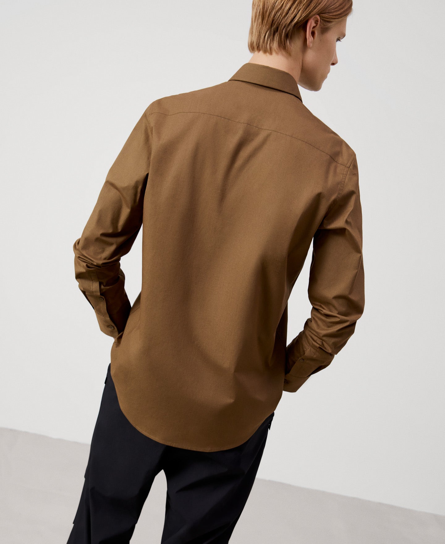 Men Shirt | Khaki Regular Fit Cotton Shirt by Spanish designer Adolfo Dominguez