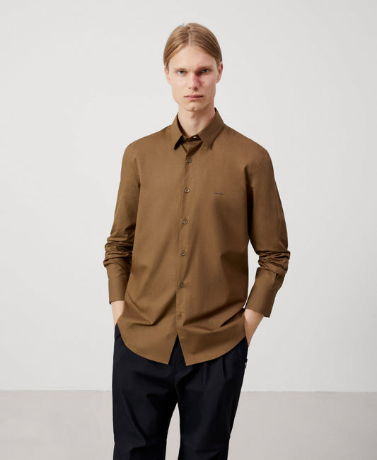 Men Shirt | Khaki Regular Fit Cotton Shirt by Spanish designer Adolfo Dominguez