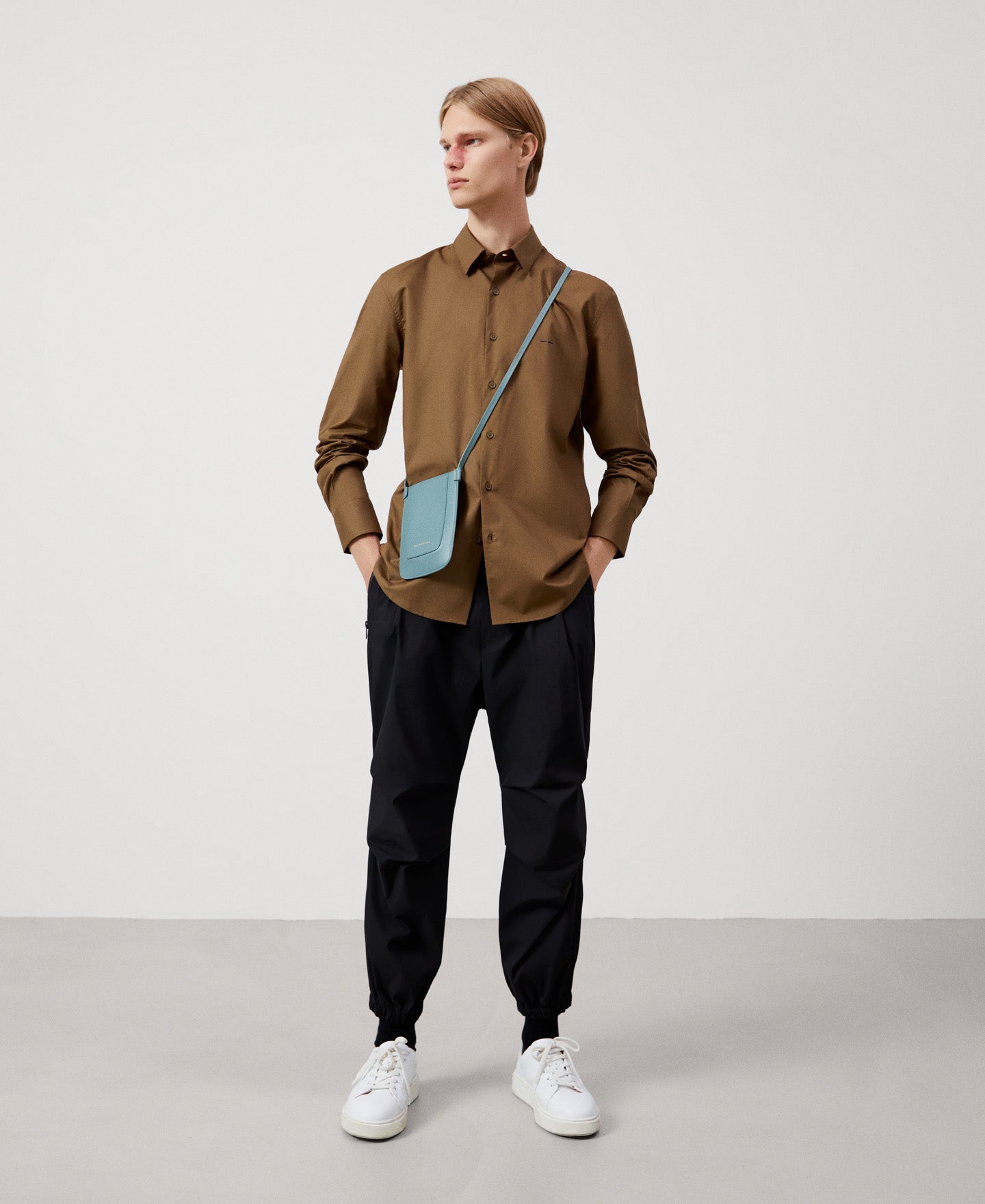 Men Shirt | Khaki Regular Fit Cotton Shirt by Spanish designer Adolfo Dominguez