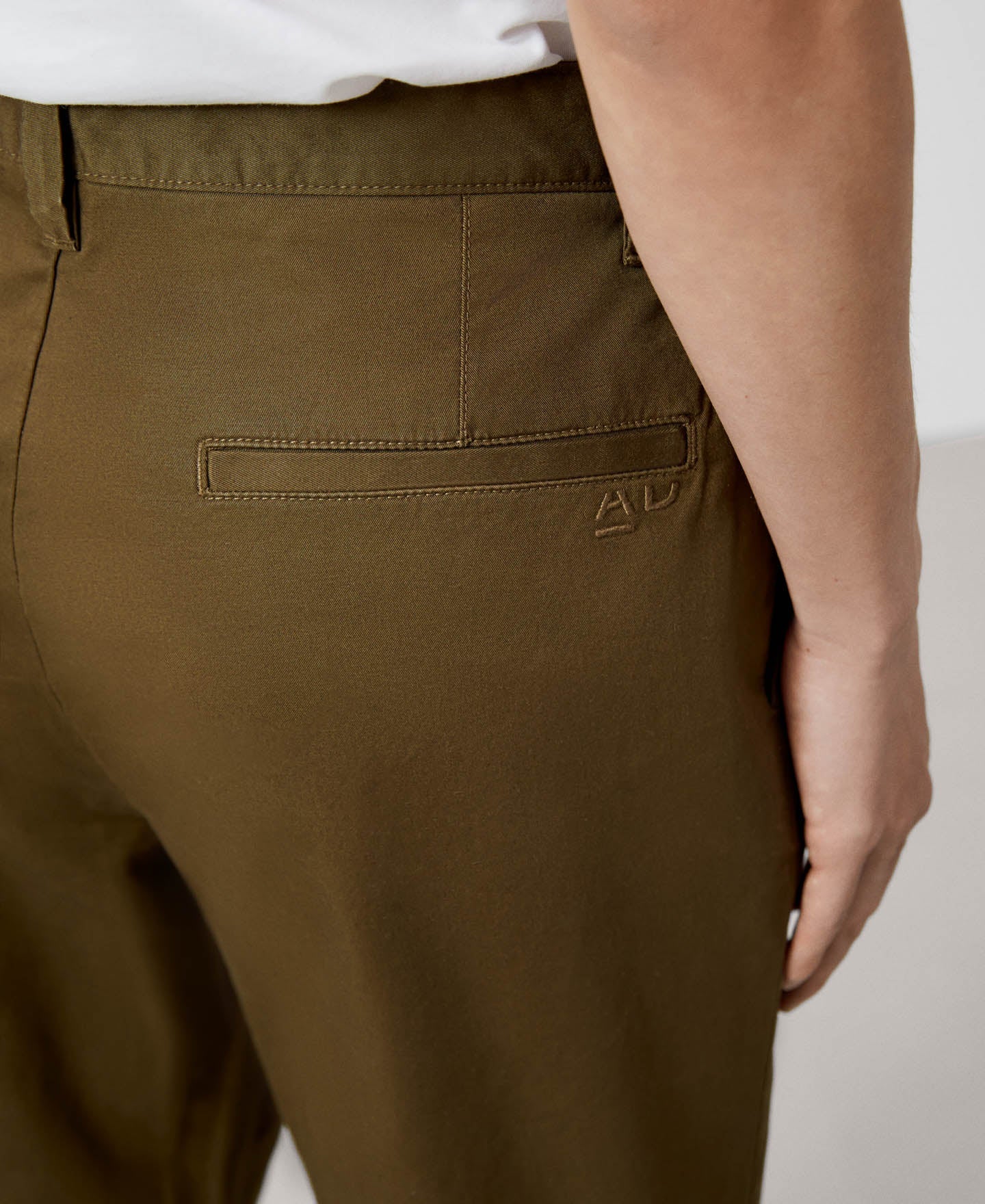 Men Trousers | Khaki Stretch Cotton Chino Trousers by Spanish designer Adolfo Dominguez