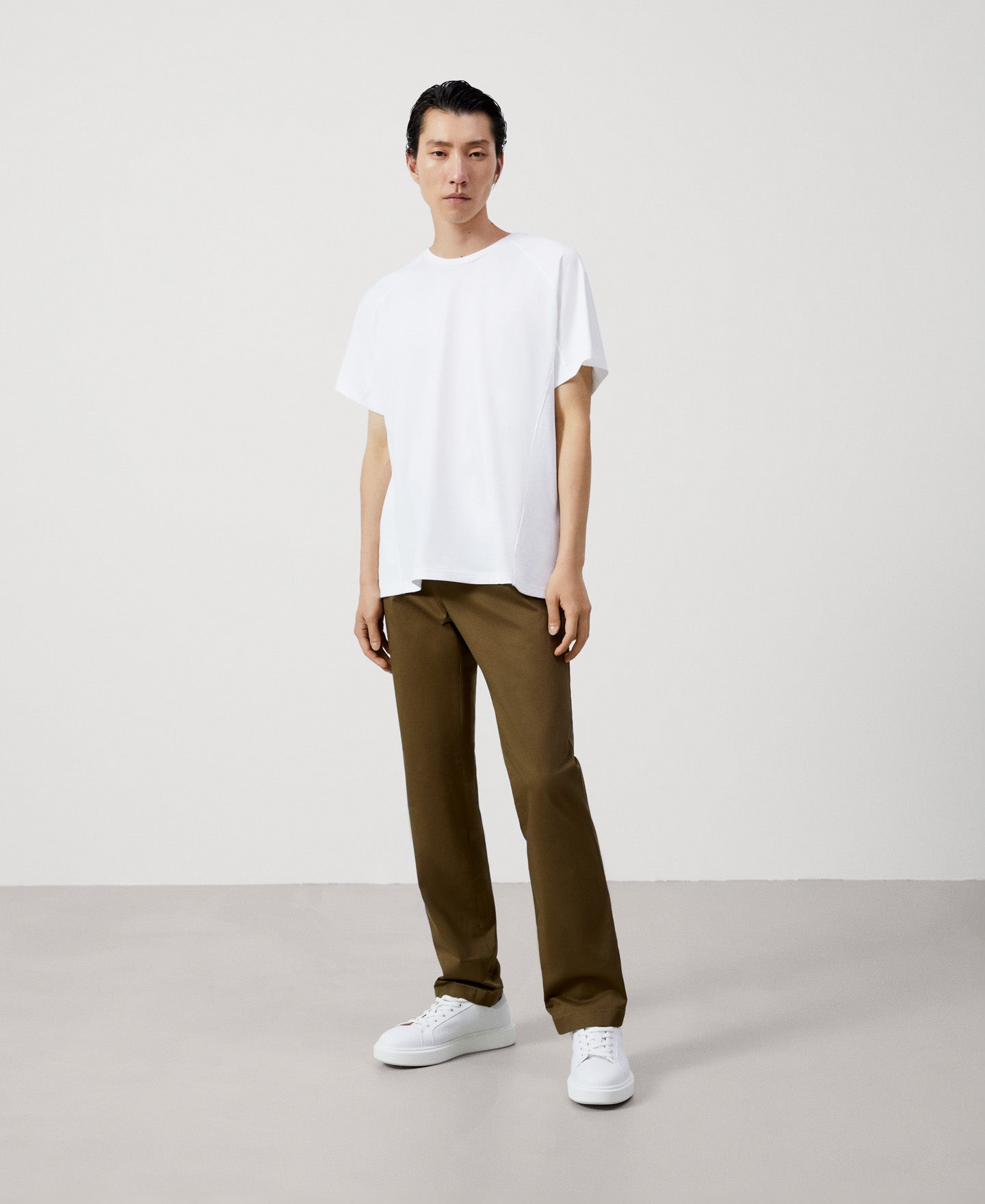 Men Trousers | Khaki Stretch Cotton Chino Trousers by Spanish designer Adolfo Dominguez