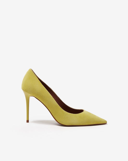 Women Shoes | Lemon Yellow Suede Stilettos by Spanish designer Adolfo Dominguez