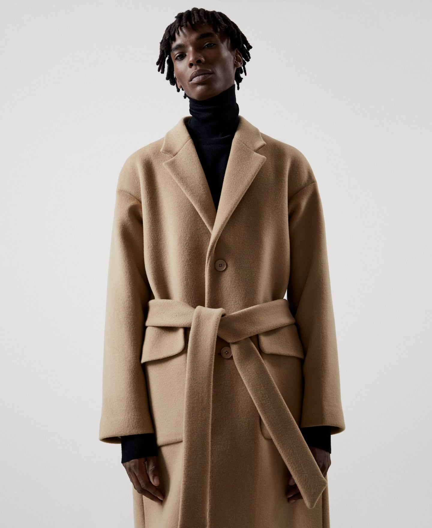 Men Coat | Light Brown Merino Wool Cloth Oversize Coat by Spanish designer Adolfo Dominguez