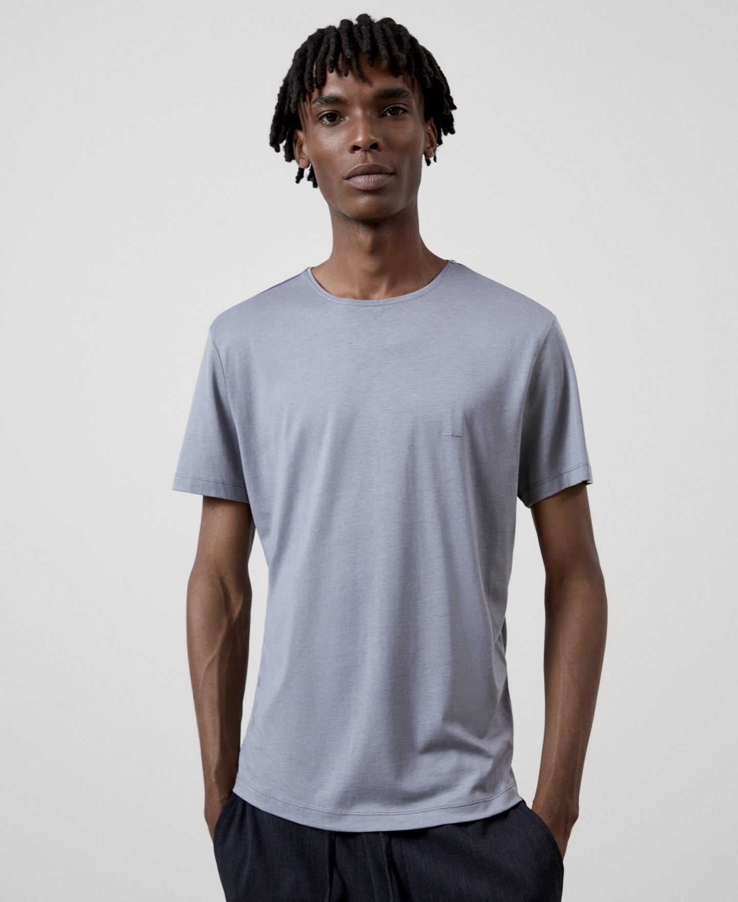 Men T-Shirt (Short Sleeve) | Light Grey Lyocell Crew Neck T-Shirt by Spanish designer Adolfo Dominguez