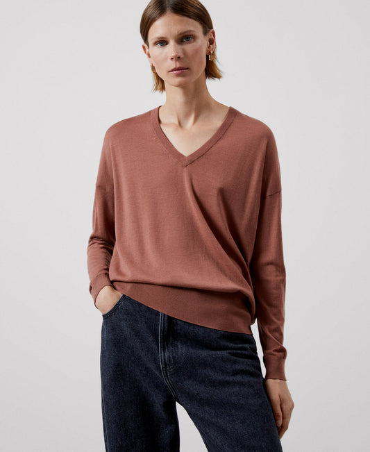 Women Jersey | Makeup V-Neckline Merino Wool Sweater by Spanish designer Adolfo Dominguez