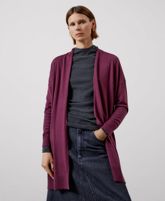 Women Knit Jacket | Maroon Responsible Merino Wool Jacket by Spanish designer Adolfo Dominguez