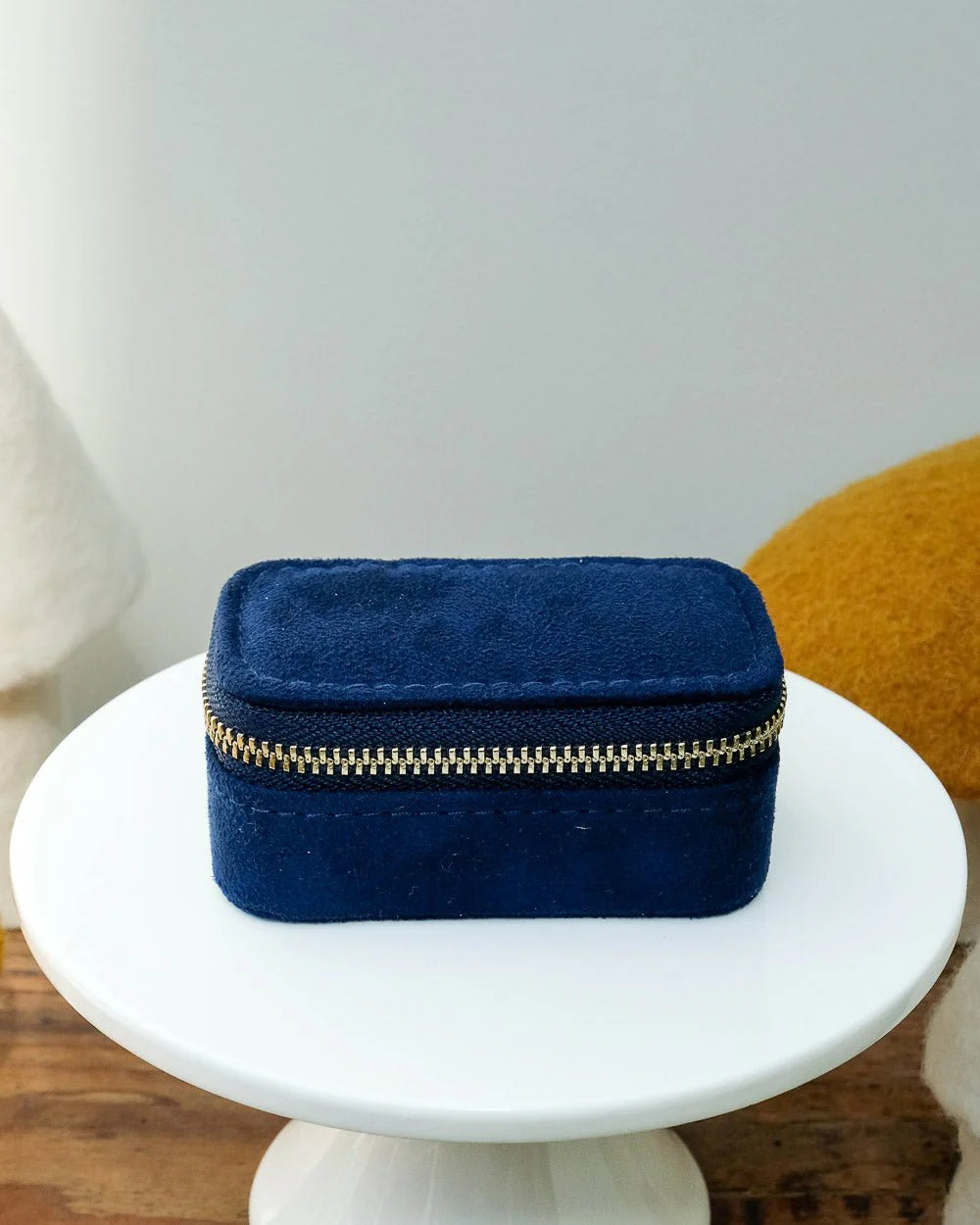 Marie Mini Travel Jewelry Box In Navy Blue Velvet