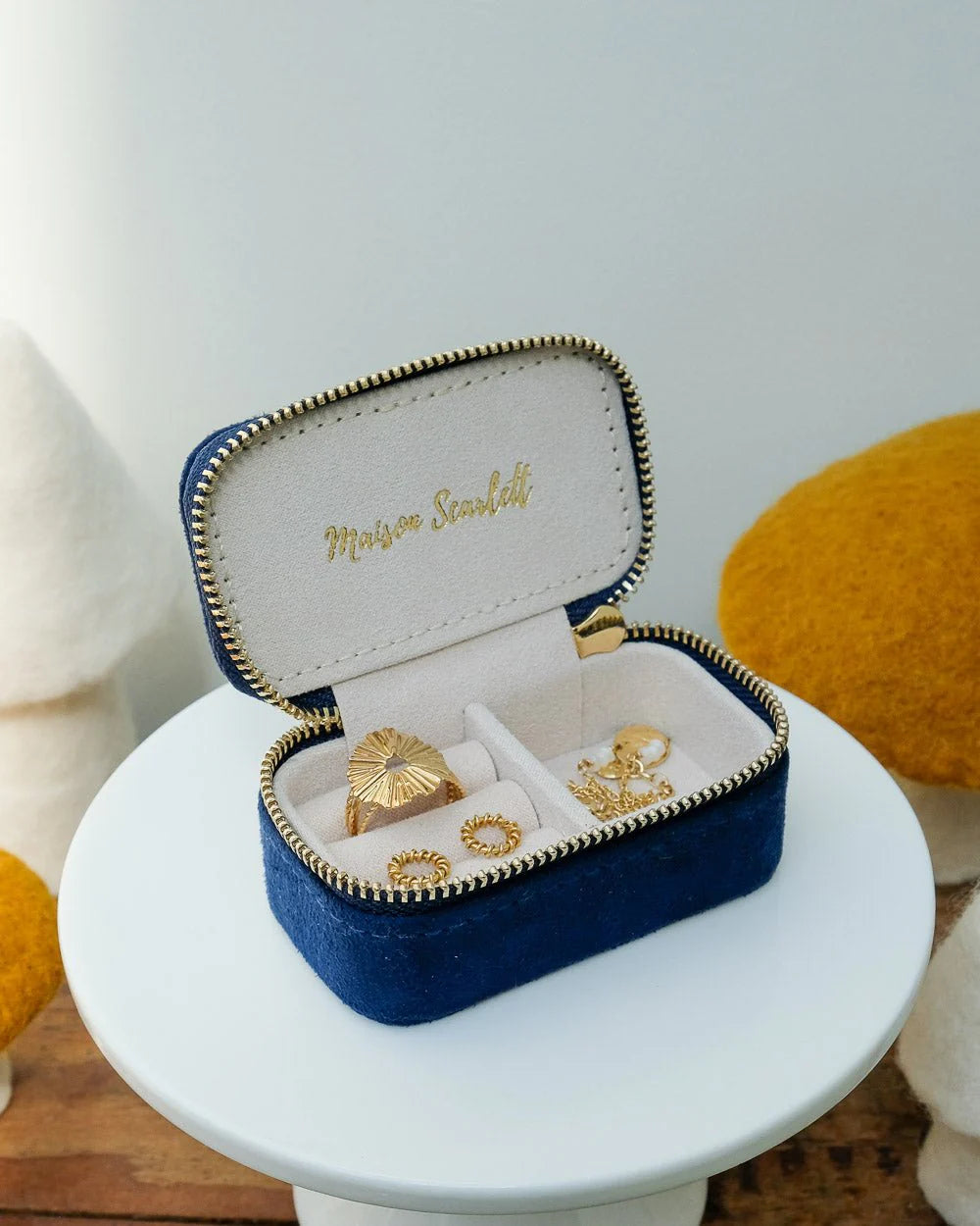 Marie Mini Travel Jewelry Box In Navy Blue Velvet