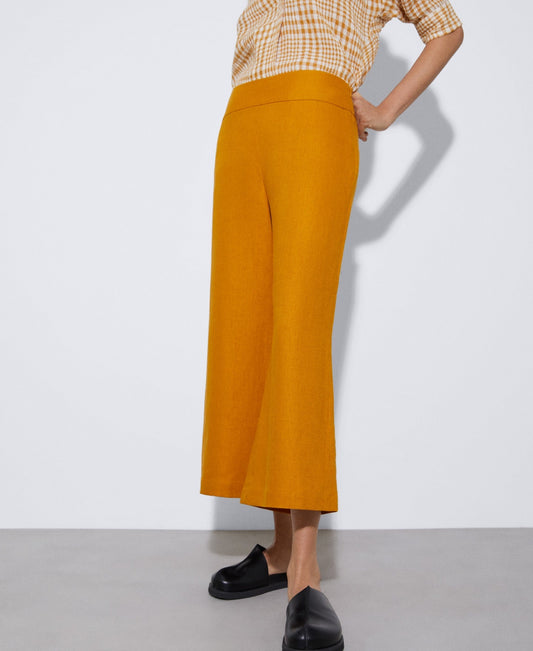 Women Trousers | Mustard Responsible Linen Culotte Trousers by Spanish designer Adolfo Dominguez