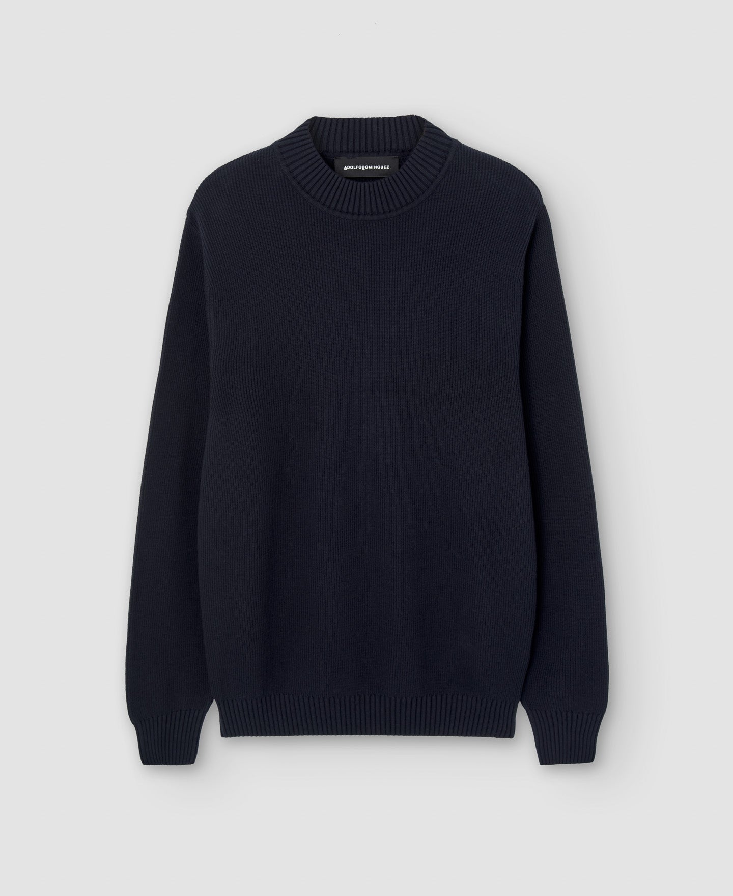 Men Jersey | Navy Blue Cotton Perkins Collar Jumper by Spanish designer Adolfo Dominguez