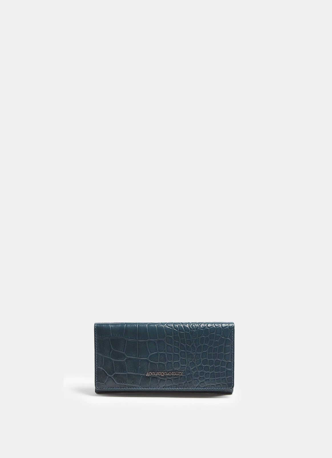 Women Wallet | Navy Blue Glossy Crocodile Finish Wallet With Flap by Spanish designer Adolfo Dominguez