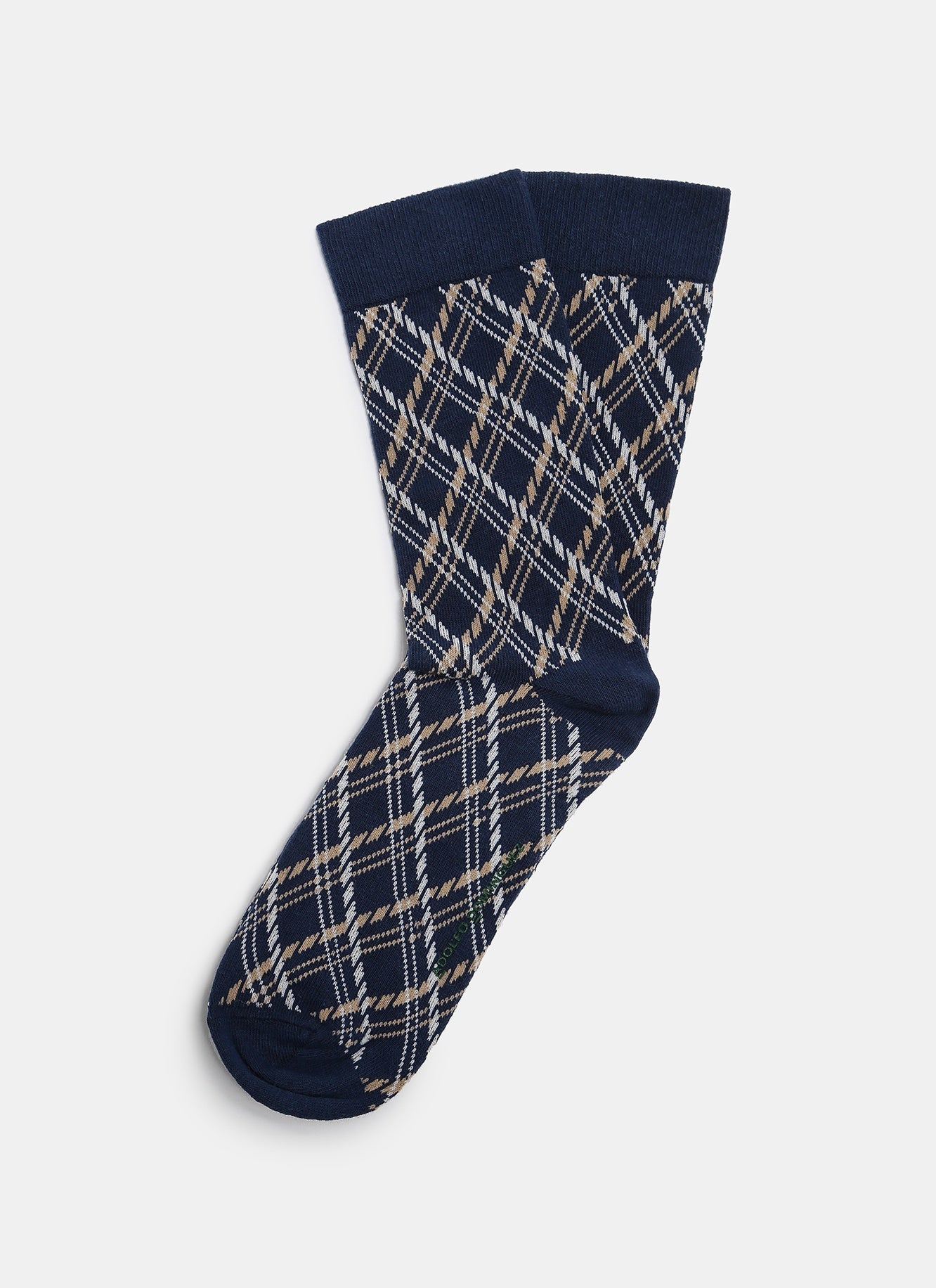 Men Socks | Navy Blue Low Cut Socks With Check Pattern by Spanish designer Adolfo Dominguez