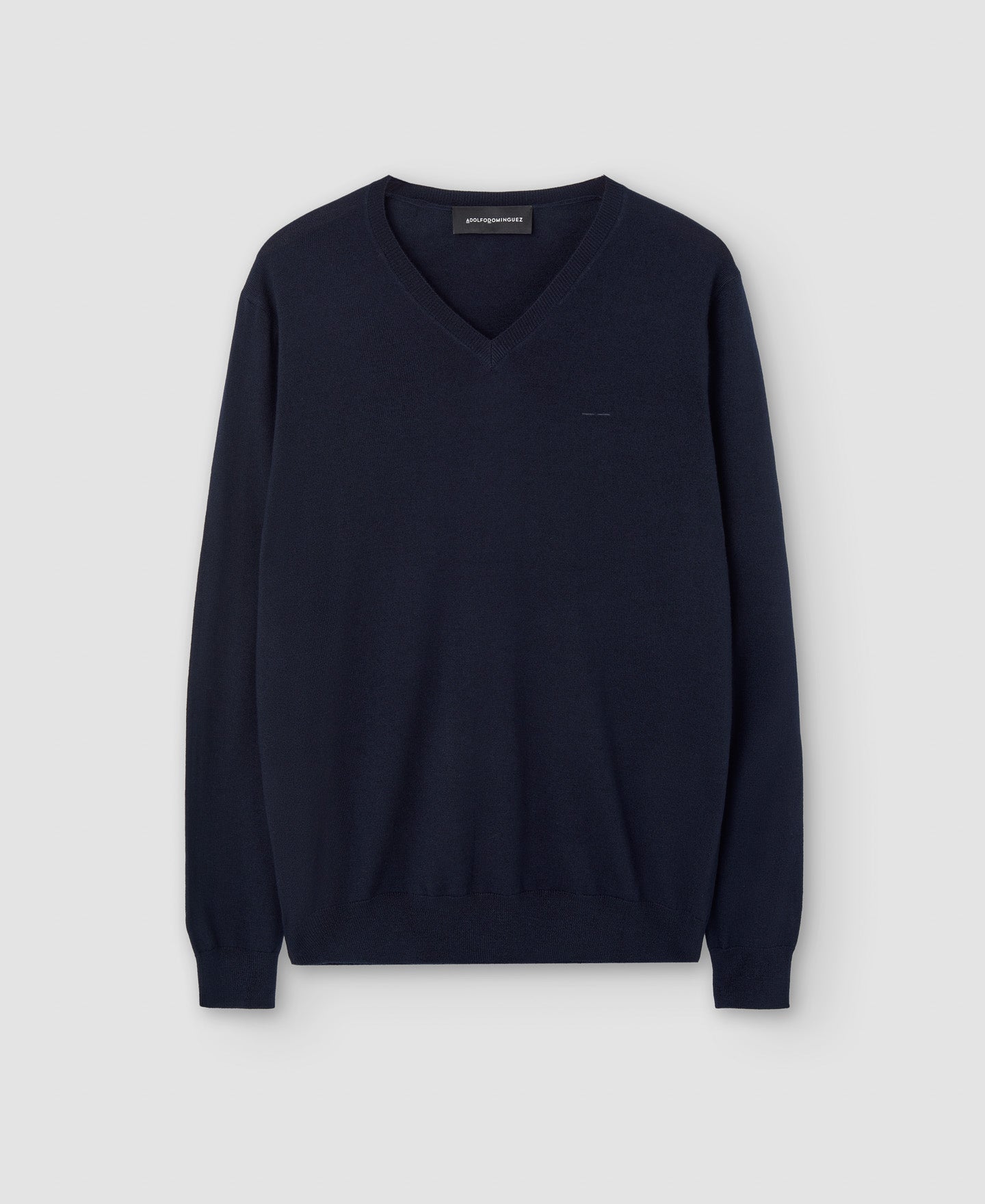 Men Jersey | Navy Blue Merino Wool V-Neck Sweater by Spanish designer Adolfo Dominguez