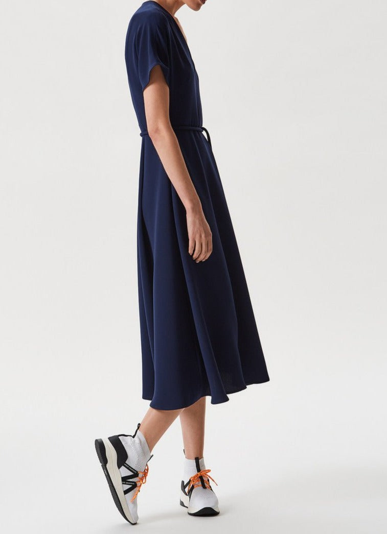 Uncategorised | Navy Blue Midi Dress With Short Sleeve by Spanish designer Adolfo Dominguez