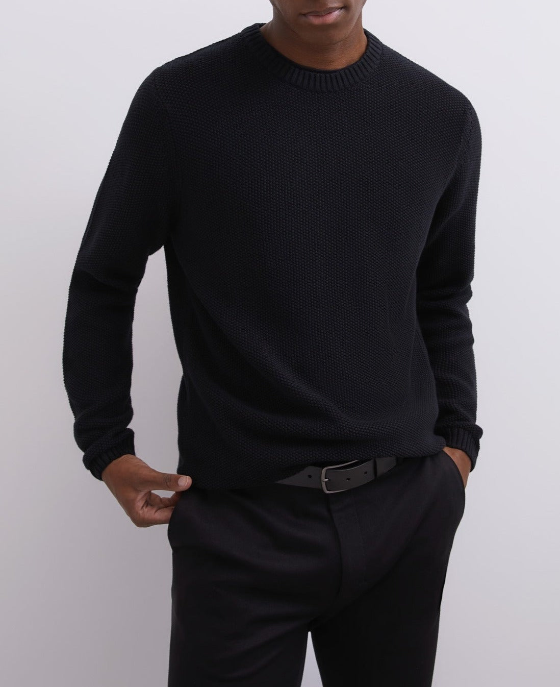 Men Jersey | Navy Blue Organic Cotton Crew Neck Sweater by Spanish designer Adolfo Dominguez