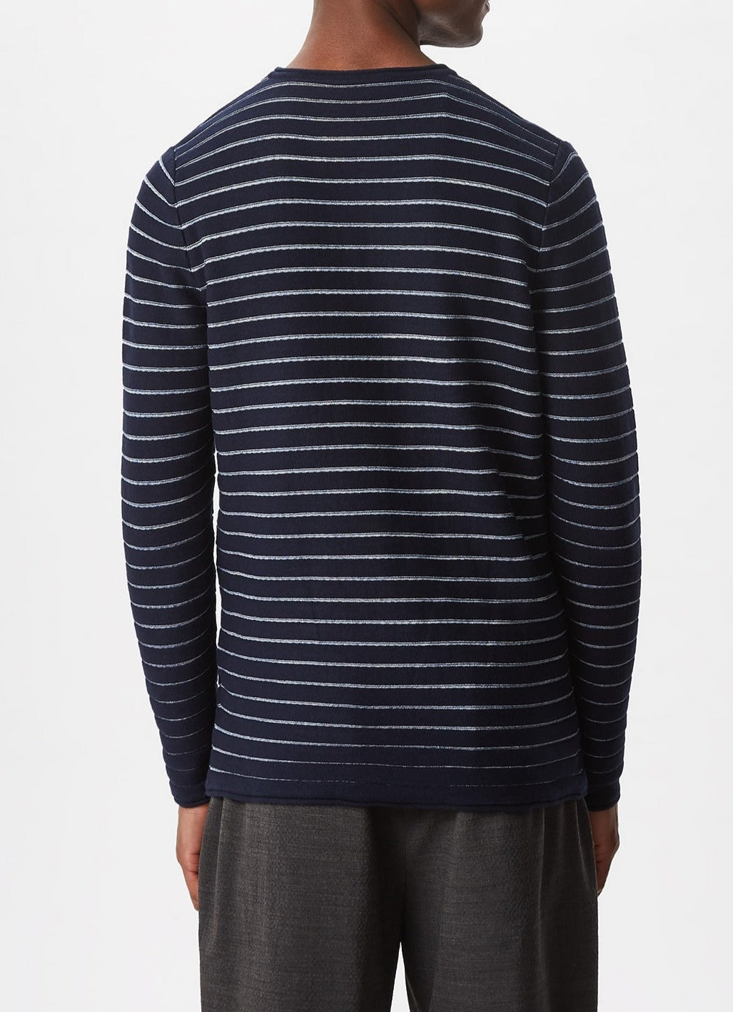 Men Jersey | Navy Blue Organic Cotton Striped Sweater by Spanish designer Adolfo Dominguez