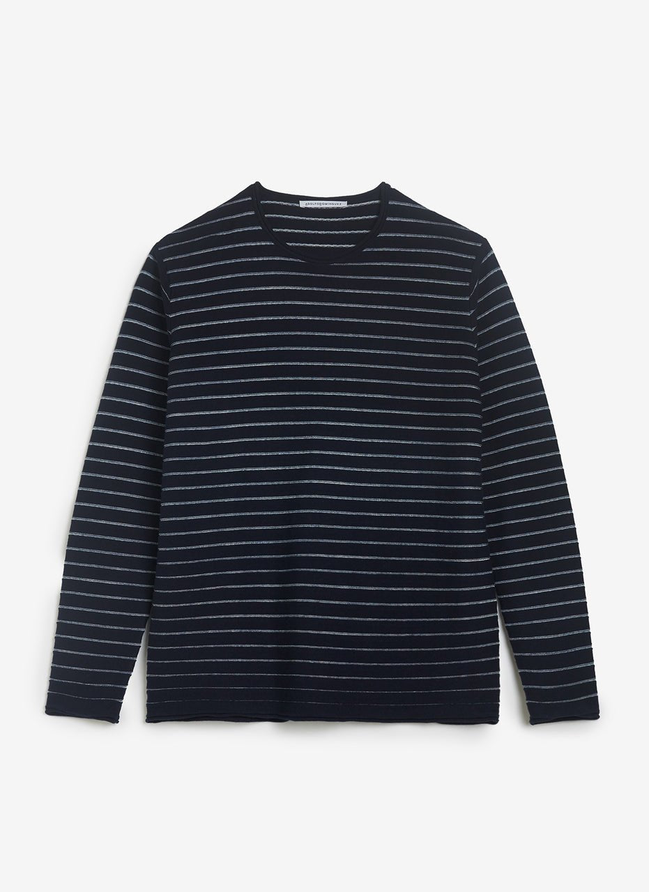 Men Jersey | Navy Blue Organic Cotton Striped Sweater by Spanish designer Adolfo Dominguez