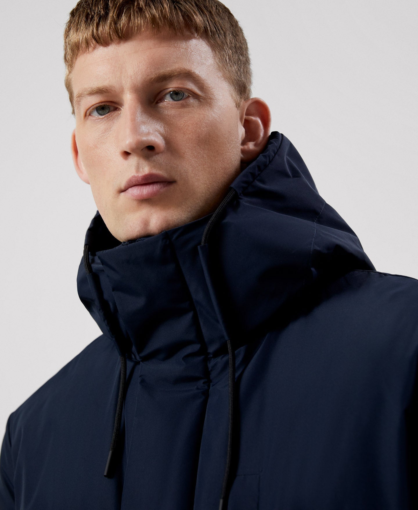 Men Long Jacket | Navy Blue Parka for Men by Spanish designer Adolfo Dominguez