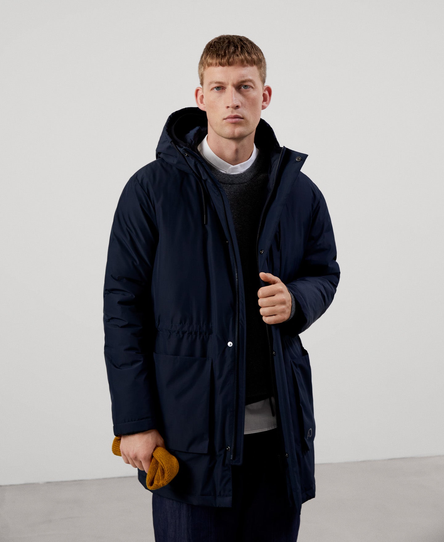 Men Long Jacket | Navy Blue Parka for Men by Spanish designer Adolfo Dominguez