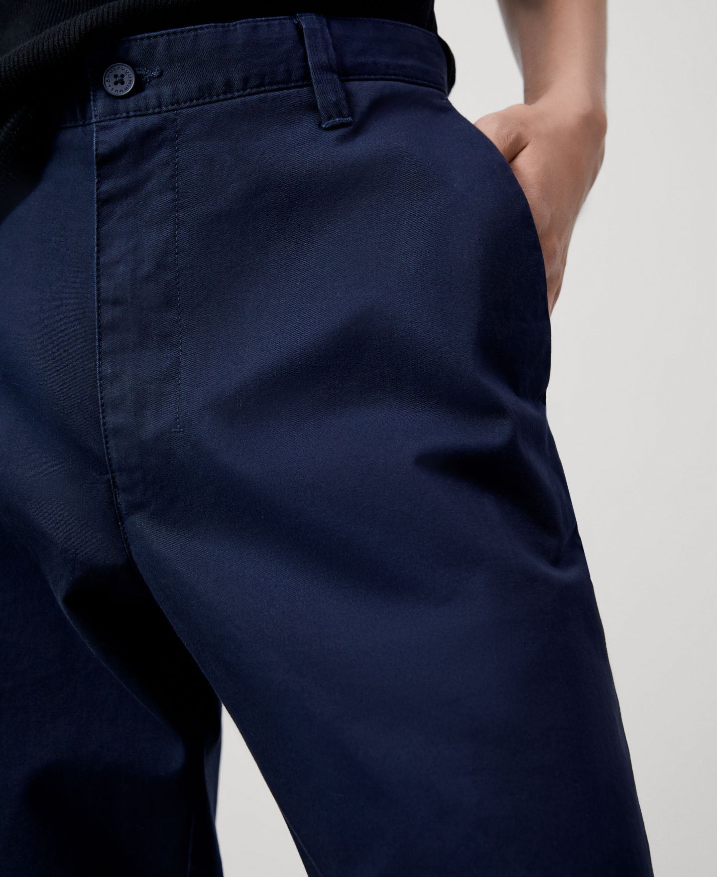 Men Trousers | Navy Blue Stretch Cotton Chino Trousers by Spanish designer Adolfo Dominguez