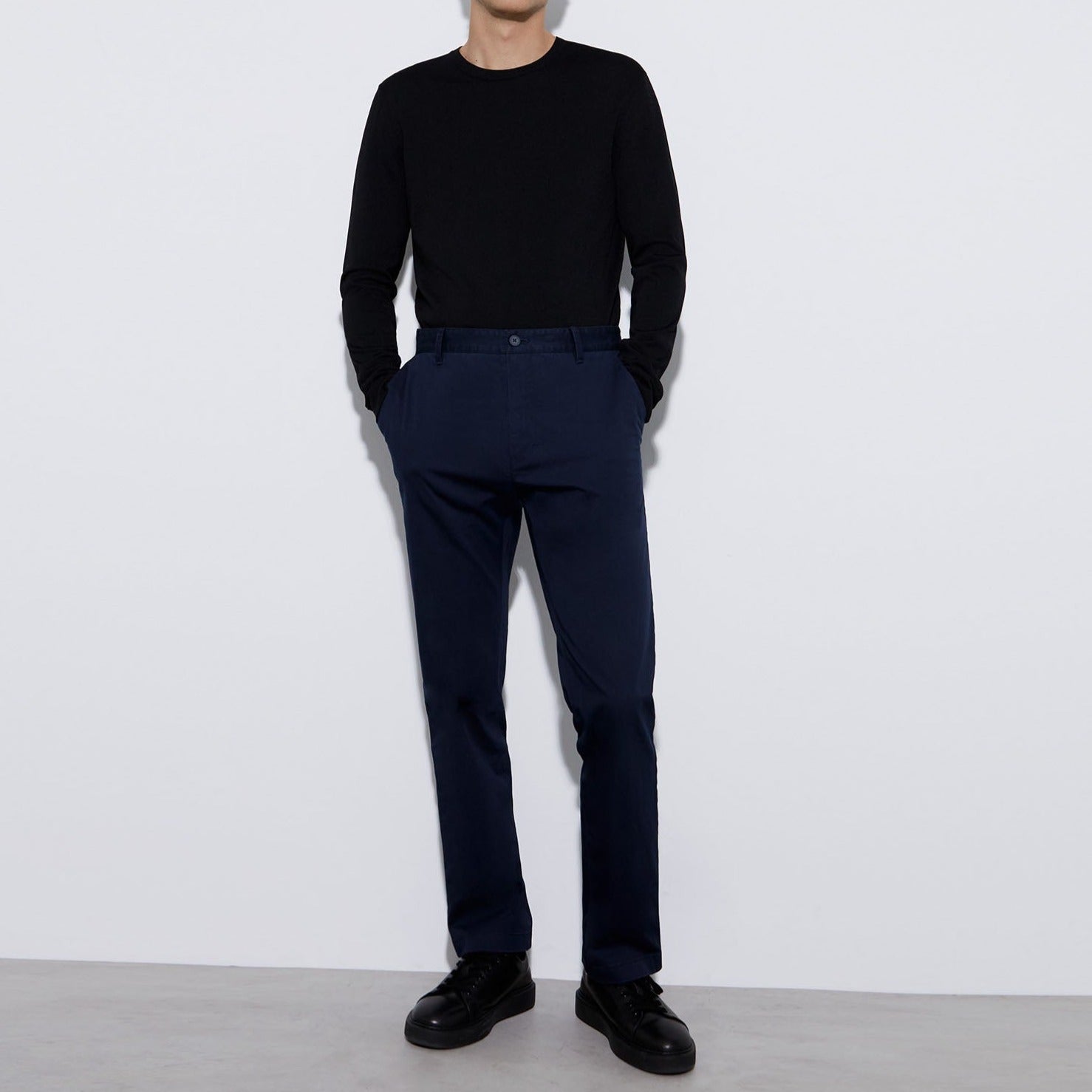 Men Trousers | Navyblue Responsible Cotton Chino Pants by Spanish designer Adolfo Dominguez