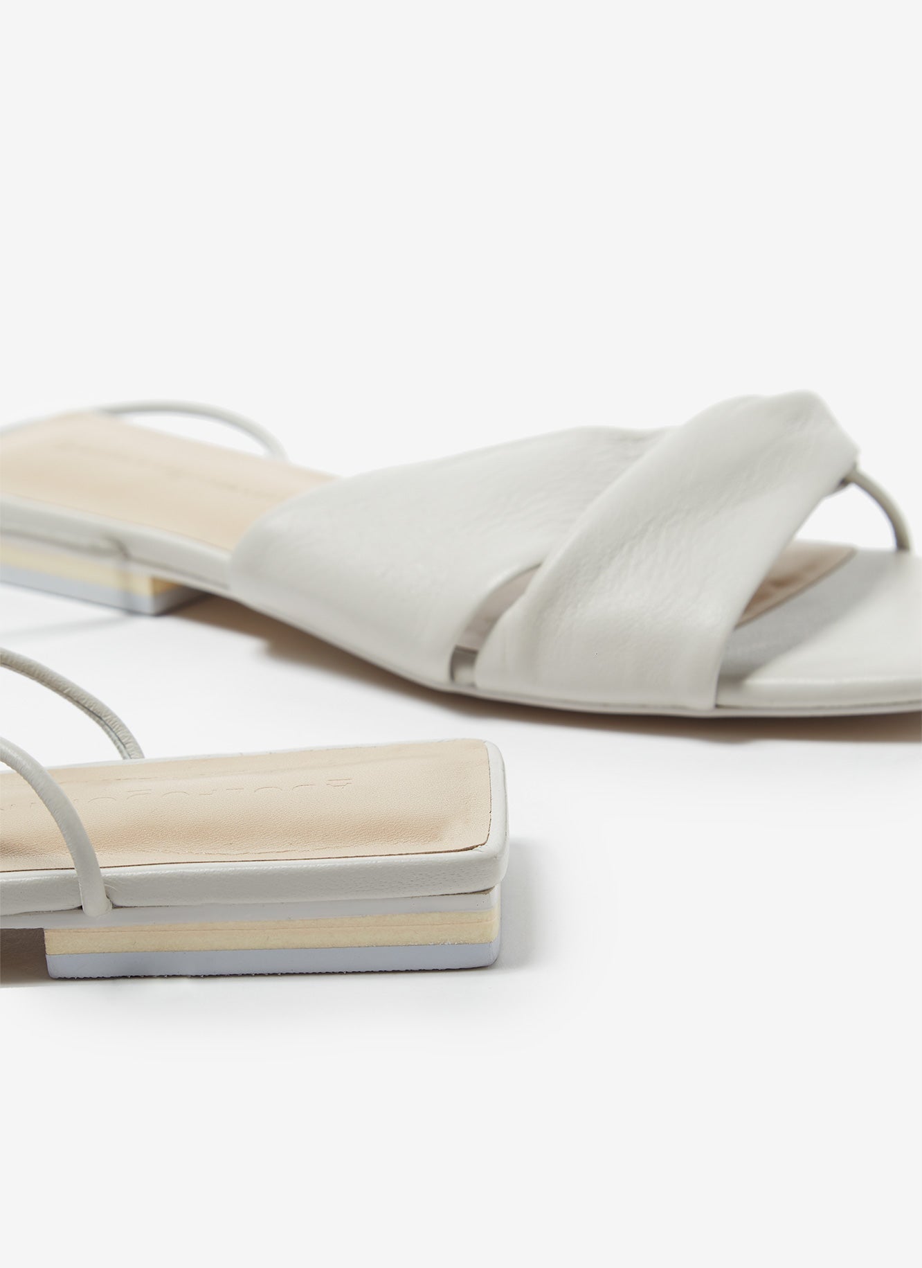 Women Shoes | Off White Plain Draped Leather Sandal by Spanish designer Adolfo Dominguez